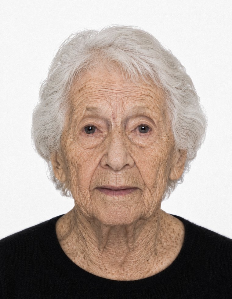 Professionell aufgenommenes biometrisches Passbild einer hochbetagten Seniorin